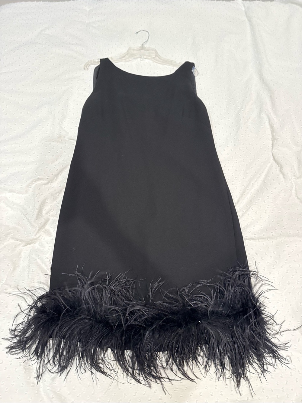 Donna Morgan Black Sleeveless Dress with Feather Trim